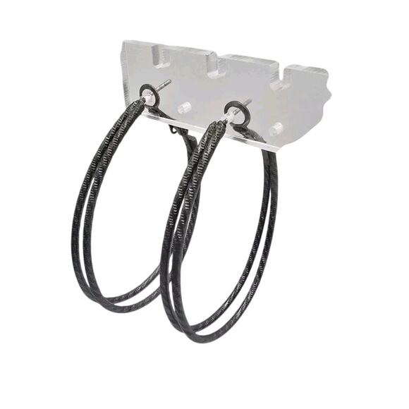 Pierced Earrings Oval Hoop Double Wired Textured Charcoal Black Tone Jewelry - Picture 1 of 4